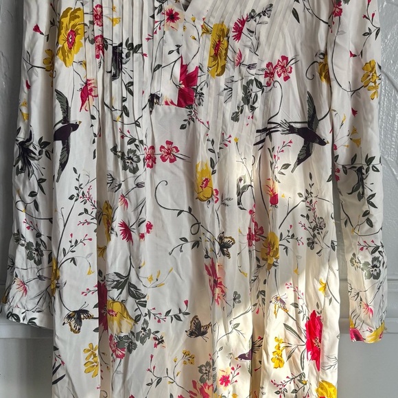 Old Navy Maternity Floral Bird Print Pleated Tunic Dress s pWhite Multi New - Picture 1 of 7